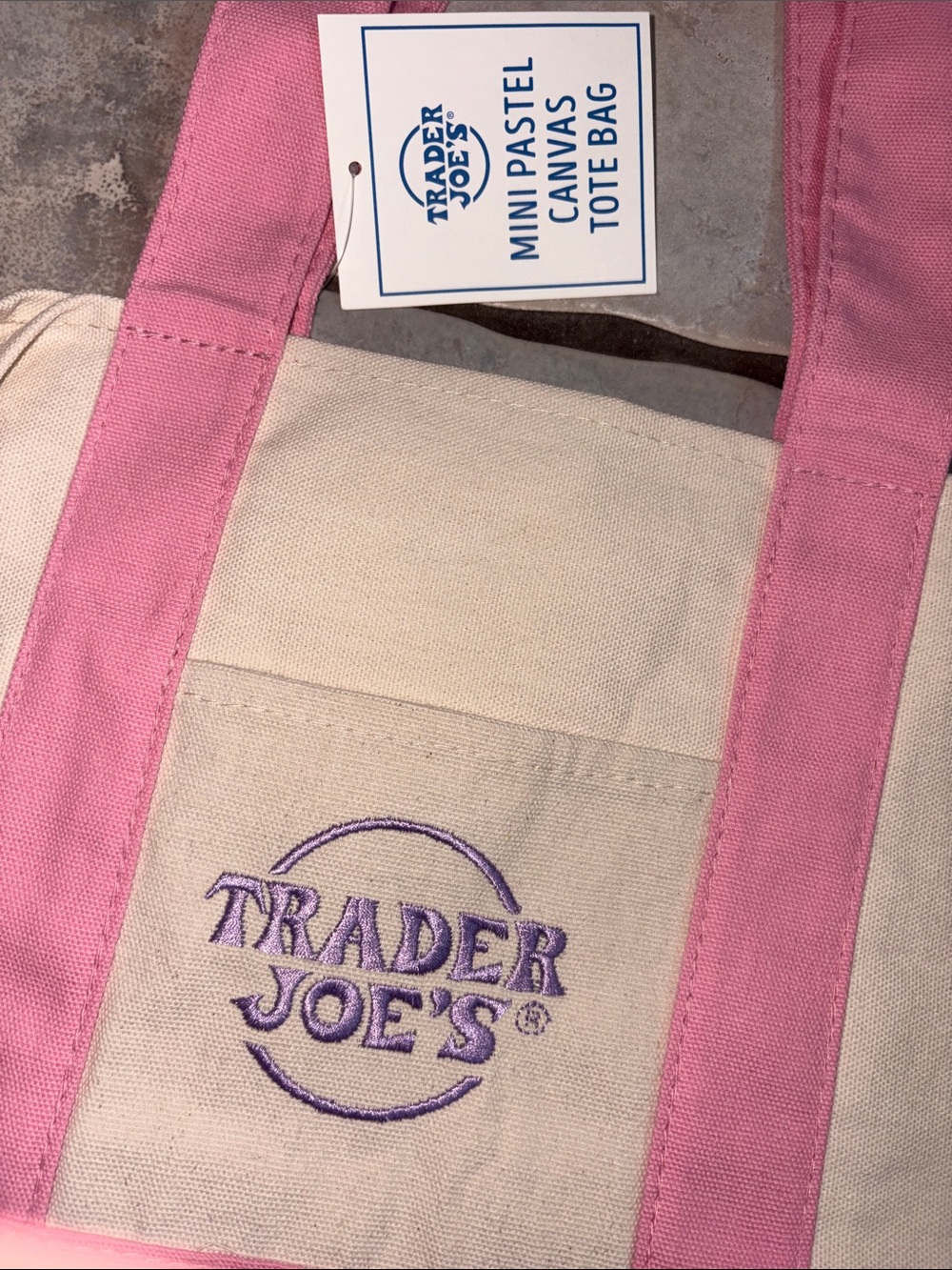 Trader Joe's Pink & Cream Canvas Shopper Tote - Picture 3 of 3